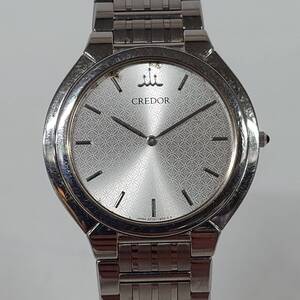 1円~【実動】セイコー SEIKO クレドール CREDOL 2F70-0490 クォーツ メンズ腕時計 シルバー文字盤 ラウンド 2針 純正ベルト J182769