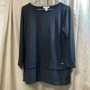 【T2154】CK Calvin Klein カルバンクライン レディース 七分丈 カットソー トップス ブラック Sサイズ CKYTG0041J BLK