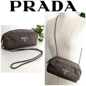 PRADA ナイロン サコッシュ ショルダー ポーチ 斜め掛け ポシェット 軽量 ボディバッグ 鞄 財布 カーキ ヴィンテージ レディース メンズ