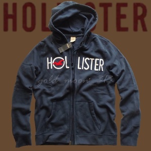 ■新品タグ付■HCO GUYS：M ホリスター LOGO APPLIQUE FULL ZIP HOODIE アップリケ HOLLISTER フルジップ フーディ パーカー NAVY USAF