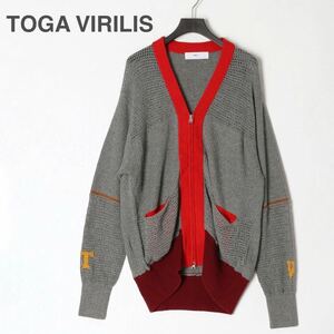 【新品】即決★TOGA VIRILIS トーガビリリース ★カーディガン 48 /L グレイ ダブルジップ ニット メッシュ 羽織り