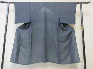 1円 良品 正絹 長着 着物 夏大島紬 夏物 男性用 和装 和服 紺 亀甲 無地 単衣 身丈125cm 裄65cm ◆逸品◆【夢職】★★★★