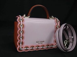 1円 ■極美品■ kate spade ケイトスペード WKRU5899 レザー 2WAY クロスボディ ショルダー ハンドバッグ レディース ピンク系 FA8900