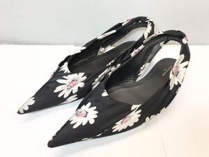 (D) BALENCIAGA バレンシアガ サテン フローラル パンプス 36 ブラック