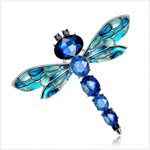 [BROOCH] Gold Enamel Blue Dragonfly エナメル 彩色 クリスタルCZ ブルー ドラゴンフライ 青色のトンボ 6cm ブローチ 【送料無料】