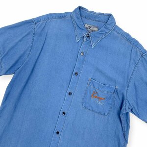 80s 90s KENZO JEANS ケンゾー 北斎タグ 刺繍入り 半袖 シャツ サイズ L /ブルー系/日本製/ボブソン代理