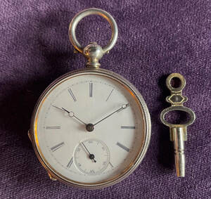 スイス　銀無垢　小型　鍵巻き　商館時計　懐中時計　レッツ商会