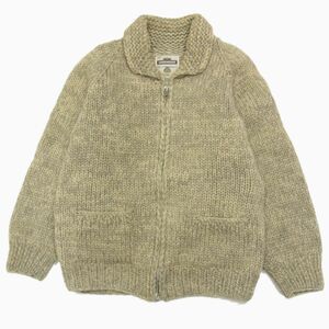 ◇LONGHOUSE カウチンセーター ニットジャケット グレー系ミックス フルジップ ロングハウス メンズ レディース カナダ製 1円スタート