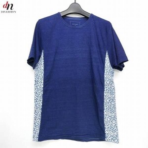 13SS SOPHNET ソフネット SOPH ソフ INDIGO FABRIC MIX TEE コットン 半袖 サイド 花柄 切り替え Tシャツ カットソー FLOWER M