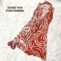 DIANE VON FURSTENBERG 赤系 総柄 袖なしワンピース ジレ