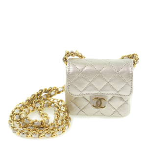 CHANEL シャネル チェーンポシェット マイクロ マトラッセ ショルダーバッグ カーフ シルバー レディース【59140330】中古