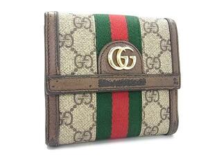 1円 GUCCI グッチ 523173 2149 GGマーモント シェリーライン GG柄 PVC×レザー Wホック 二つ折り 財布 ウォレット ブラウン系 FH2976