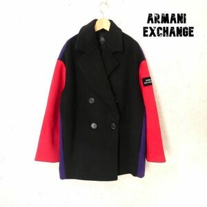 美品 ARMANI EXCHANGE アルマーニエクスチェンジ サイズS オーバーサイズ ダブルブレスト チェスターコート ハーフコート マルチカラー