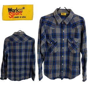 US VINTAGE US ヴィンテージ Workn sport MADE IN USA USA製 ウエスタン風 チェック柄ヘビーコットンネルシャツ チェックシャツ アーカイブ