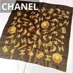 CHANEL ゴールド装飾 シルクスカーフ 約90cm