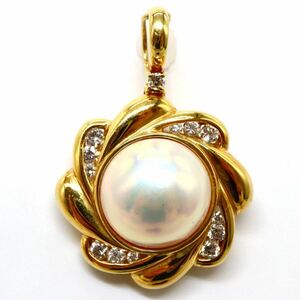 良品!!《K18 マベパール/天然ダイヤモンドペンダントトップ》O 約8.4g パール pearl jewelry pendant EH0/EH0