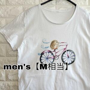 A775【メーカー不明】プリントTシャツ半袖【メンズM相当】ホワイト