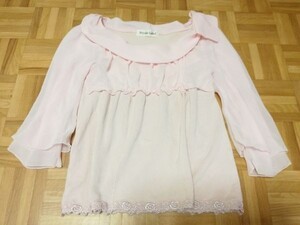 Y2973★Private Label★胸元×袖シフォン素材七分袖カットソー★ピンク★M