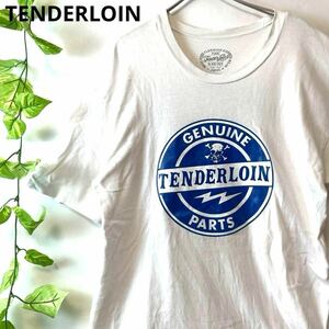 希少★TENDERLOIN テンダーロイン 半袖Tシャツ トップス 両面ロゴ 文字ロゴ 白ホワイト青ブルー Mサイズ メンズ