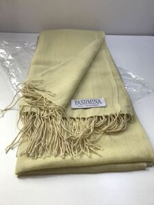 未使用　pashmina マフラー 100%カシミヤ　薄イエロー　198cm x 86cm