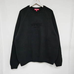 【1円】良好 国内正規 Supreme 24AW 24FW Flocked Logo Sweater フロックロゴセーター ニット フロッキープリント Black ブラック 黒 XL