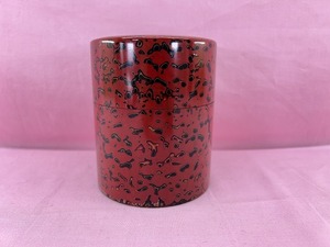 240327★☆高級漆器　伝統工芸津軽塗　茶筒　茶葉入れ　茶道具　赤系　唐塗　漆芸　うるし塗装　現状品☆★