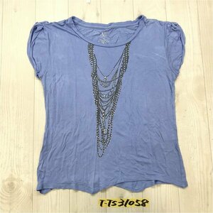 ARMANI EXCHANGE アルマーニエクスチェンジ レディース スパンコール ブレスレット フェイクプリント 半袖Tシャツ XS パステルブルー