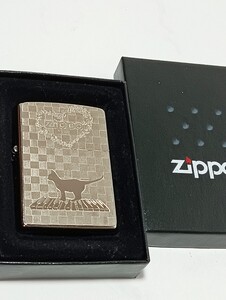 1円【現状品/箱付】Zippo ジッポー ライター　オイルライター　猫とピアノ　キャット　喫煙具