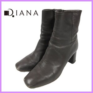 ▼△DIANA(ダイアナ)◎スクエアトゥショートブーツ◎ダークブラウン◎サイズ24㎝◎ヒール6.5㎝◎本革