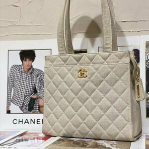 希少モデル VINTAGE CHANEL トートバッグ キャンバス地 ターンロック風ココ金具 アイボリー ショルダーバッグ ヴィンテージバッグ