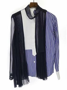 sacai サカイ 21SS プリーツドッキングストライプシャツ ブルー系 1 IT40SHVUKI53