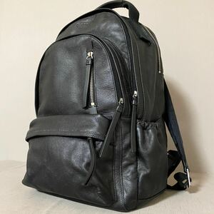 【美品】COACH コーチ リュック バックパック トンプソン メンズ ビジネス A4/PC可 大容量 バッファローレザー 70781 シボ革 ブラック ロゴ