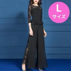 【売れ筋】オールインワンドレス　L　黒　入学式　パンツ　脚長　フォーマル　韓国