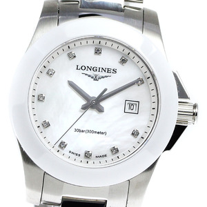 ロンジン LONGINES L3.257.4 コンクエスト 11Pダイヤ デイト クォーツ レディース 美品 _810738【ev10】