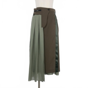 サカイ sacai 21SS Suiting Skirt ドッキング プリーツ ラップスカート 1 カーキ 21-05531 レディース