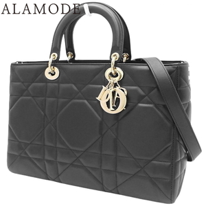 Dior ディオール カナージュ Lady D-Sire バッグ ラージ ハンドバッグ 2WAY トート ブラック黒 M1152OHOW_M900 40802107869【アラモード】