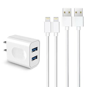 iPhone 充電器 USB 充電器 2ポート 12W ACアダプターiPhone 充電ケーブル 1M 2本 PSE認証済み