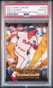 2023 topps chrome baseball TREA TURNER topps technicolor 50枚限定 gold refractor PSA 10 GEM MINT RCマーク エラーカード