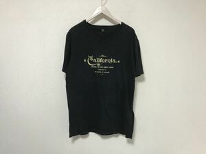 本物アヴィレックスAVIREXコットンプリントVネックデカ半袖Tシャツメンズアメカジサーフミリタリービジネススーツ黒ブラック日本製XL