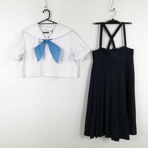 1円 セーラー服 スカート スカーフ 上下3点セット 大きいサイズ 特大 夏物 白3本線 女子 学生服 中学 高校 白 制服 中古 ランクC NA9732