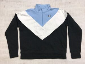 フィラ FILA スポーツ 配色切替 アメカジ ストリート 古着 ハーフジップ スウェット トレーナー メンズ L 黒/白/水色