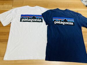 patagonia パタゴニア p6 オーガニックコットン 半袖Tシャツ 二枚セット　白　ネイビー　レギュラーフィットＸＳサイズ　厚手　古着