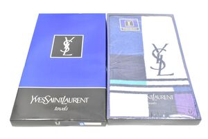 (969M 1115T9)1円～ 未使用 YVES SAINT LAURENT イヴサンローラン スポーツタオルスカーフ ブルー ホワイト