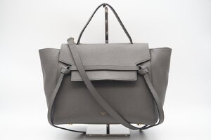 ☆安心の３大保証☆ Bランク ≪CELINE セリーヌ/2WAYバッグ≫ 189153 カーフスキン ナノ ベルトバッグ レザー グレー ショルダー 送料無料