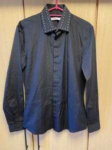 正規 15AW Givenchy ジバンシィ Riccardo Tisci リカルド ティッシ 襟 丸 BRASS ブラス スタッズ ドレスシャツ 黒 38 15F6200300