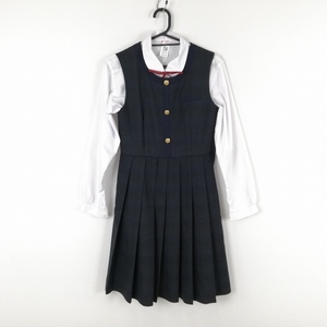 1円 ジャンパースカート 紐タイ バスト82 ウエスト66 冬物 女子 学生服 熊本国府高校 制服 中古 ランクB NA0108