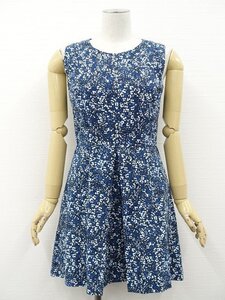 美品 ギャップ GAP ひざ丈 ラウンドネック ノースリーブワンピース 02 ブルー地 ホワイト×ネイビー 花柄