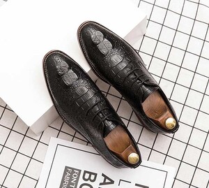 ★NEW★メンズ TL00370-25.0cm/40 ワニ柄 ひも ビジネスシューズ ブラック(4色) お洒落