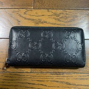 美中古 GUCCI グッチ ジャンボGG 長財布 サイフ ラウンド ブラック レザー 正規品 シェリー ライン GHOST GG柄 ヴィンテージ オールド LV