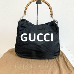 GUCCI グッチ バンブー レザー トートバッグ ブラック 黒 シルバー金具　大容量